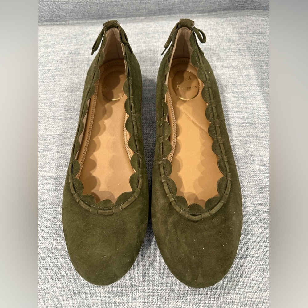 Jack Rogers Women's Suede Hunter Green Scalloped Flats